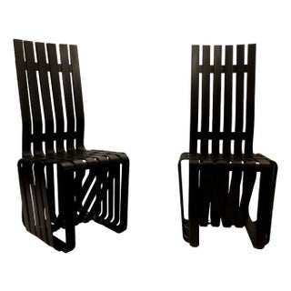 Pair American Modernist "High Sticking" Black Chairs Frank Gehry for Knoll 1992 For Sale