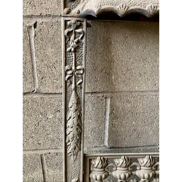 Antique Cast Iron Fireplace Insert Surround Neoclassical Urn and Floral Design For Sale In Pittsburgh - Image 6 of 7