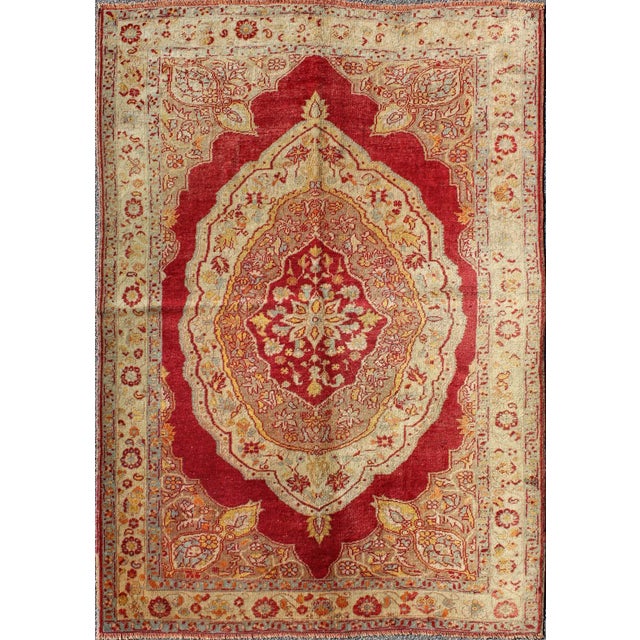 Textile Red and Cream Antique Turkish Ladik Rug With Floral Medallion For Sale - Image 7 of 7
