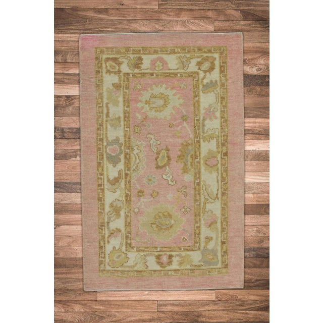 Early 21st Century Early 21st Century Pink & Yellow Floral Design Handwoven Wool Turkish Oushak Rug 3' X 4'6" For Sale - Image 5 of 6