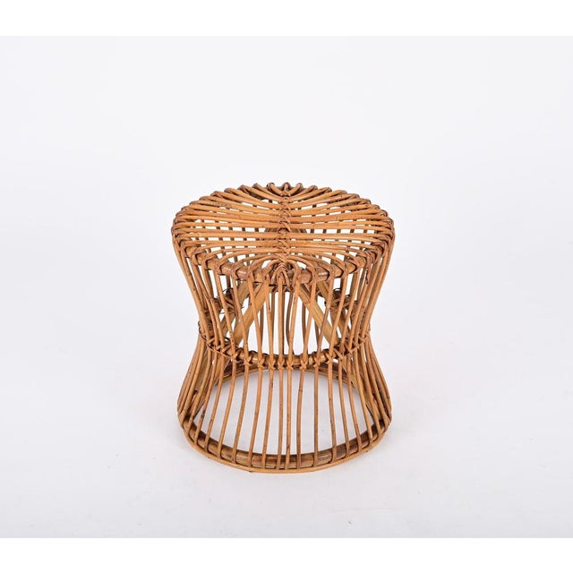 Mid-Century French Riviera Stool in Rattan and Woven Wicker, 1960s For Sale - Image 4 of 12