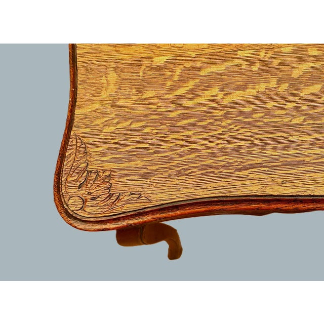 Tan Antique Tiger Oak Table With Scalloped Apron For Sale - Image 8 of 11