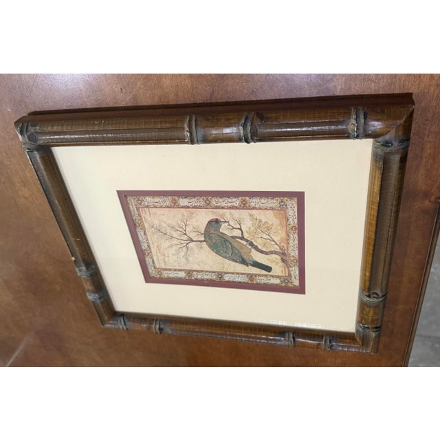 Vintage Persian-Style Bird Art Print in Bamboo Frame For Sale - Image 10 of 10