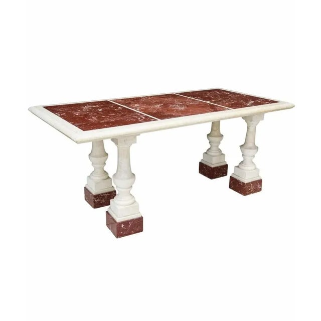 19th Century Italian Roman Grand Neo-Classical Solid Marble Table With Architectural Turned Columns & Inlaid Marble Slab For Sale In Dallas - Image 6 of 7