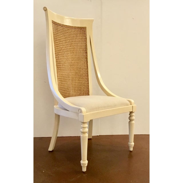 Transitional Cream Wood High Back Cane Chairs Pair Chairish