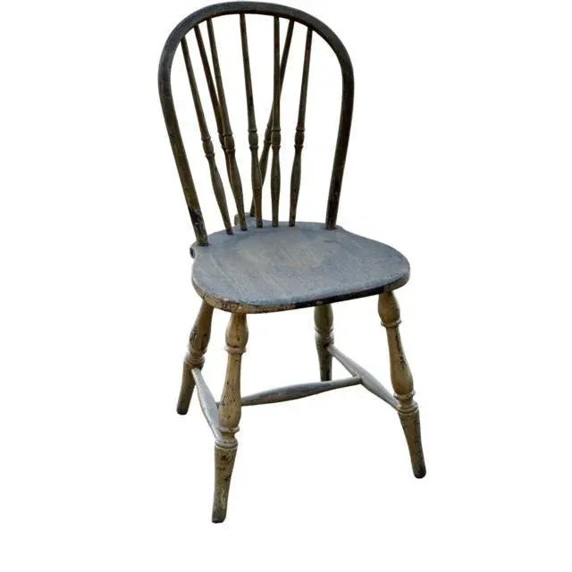 Farmhouse Early 1900s Rustic Spindle Back Chair, Mustard Green For Sale - Image 3 of 8