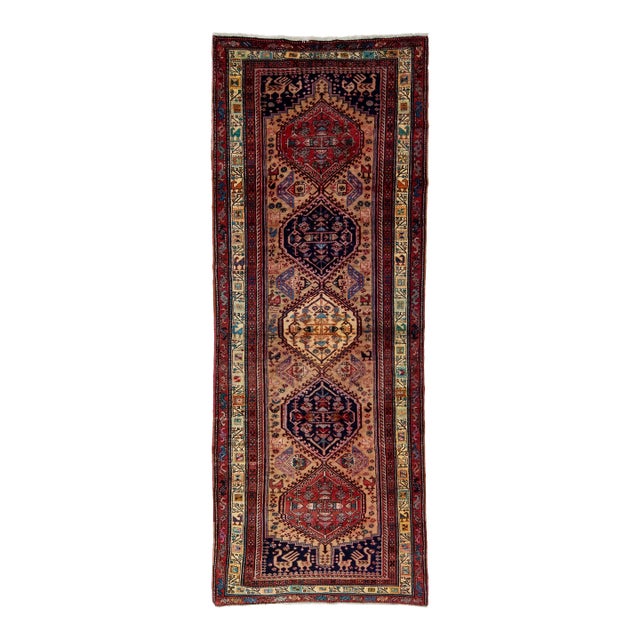 Brown Vintage Serab Persian Wool Runner With a Multicolor Tribal Design For Sale