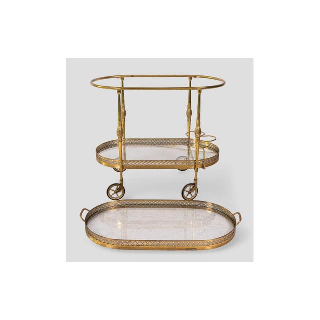 1950s Vintage Brass and Glass Bar Cart, 1950s For Sale - Image 5 of 10