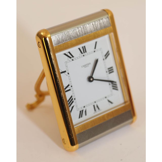 Gold Cartier Tank Desk Clock Two-Tone Gold and Steel For Sale - Image 8 of 14