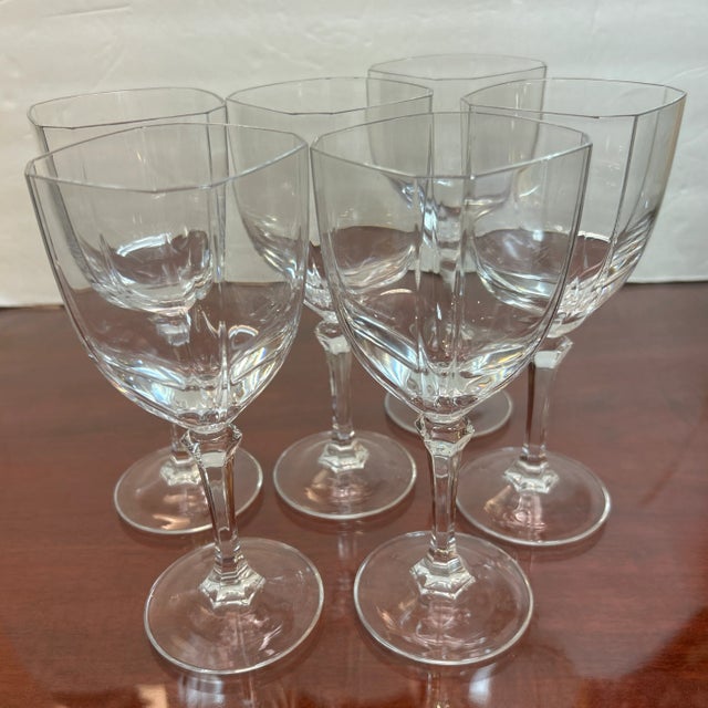 French French Angular Stemmed Crystal Glasses Set of 6 For Sale - Image 3 of 8