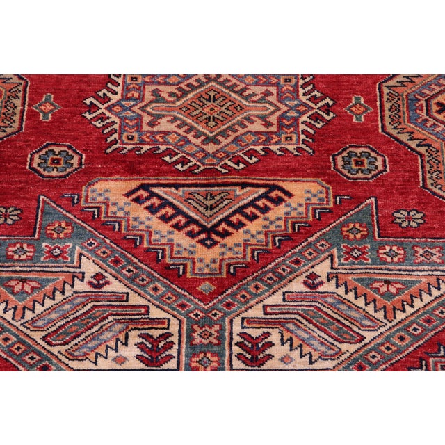 Rustic Super Kazak Red/Ivory Wool Rug- 5'11'' X 7'4'' For Sale - Image 4 of 10