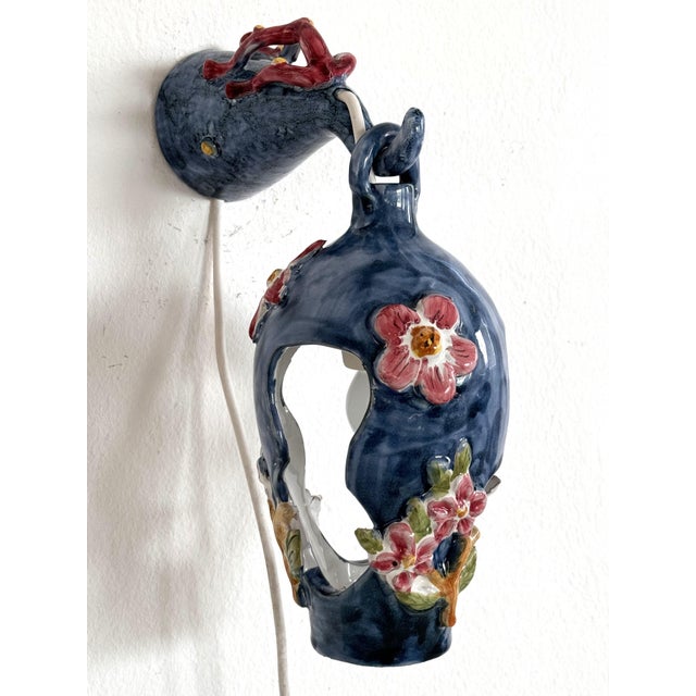 Flower and Coral Maiolica Illuminated Lantern from Vietri, Italy, 1950s For Sale - Image 15 of 17