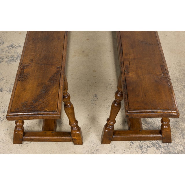 Late 19th Century French Provincial Oak Farmhouse Benches – A Pair For Sale - Image 13 of 16