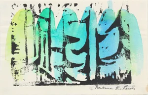 Colorful Abstract Late 20th Century Linoleum With Watercolor