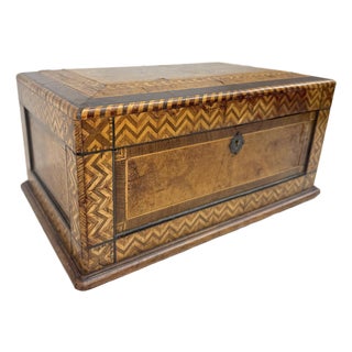 Antique 19th Century Handmade Inlaid Marquetry Parquetry Wood Jewelry Sewing Box For Sale