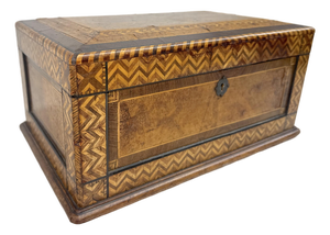 Antique 19th Century Handmade Inlaid Marquetry Parquetry Wood Jewelry Sewing Box