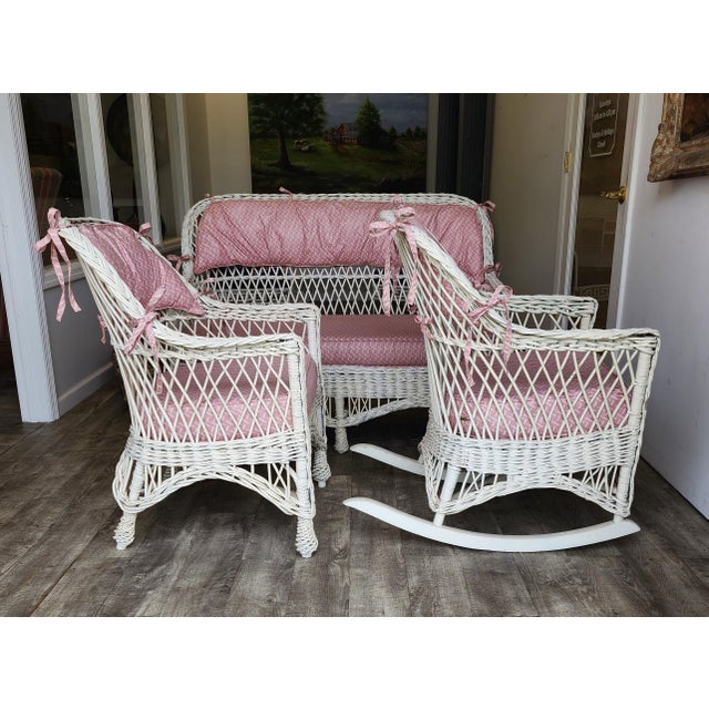 Antique Bar Harbor Wicker 4-Piece Set - In the Manner of Heywood Wakefield For Sale - Image 10 of 18