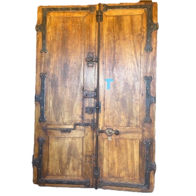 French Antique Walnut Pair of Doors With Original Hardware For Sale - Image 4 of 5