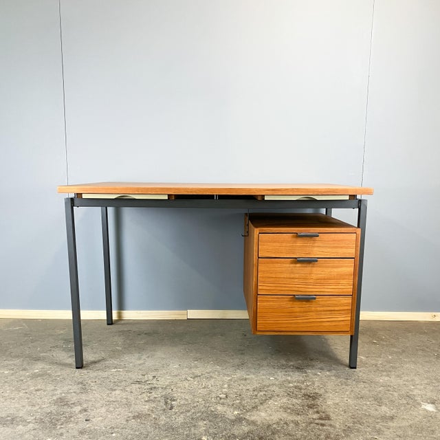 Vintage Desk in Teak with Steel Tubing by Herbert Hirche for Holzäpfel, 1960s For Sale - Image 6 of 17
