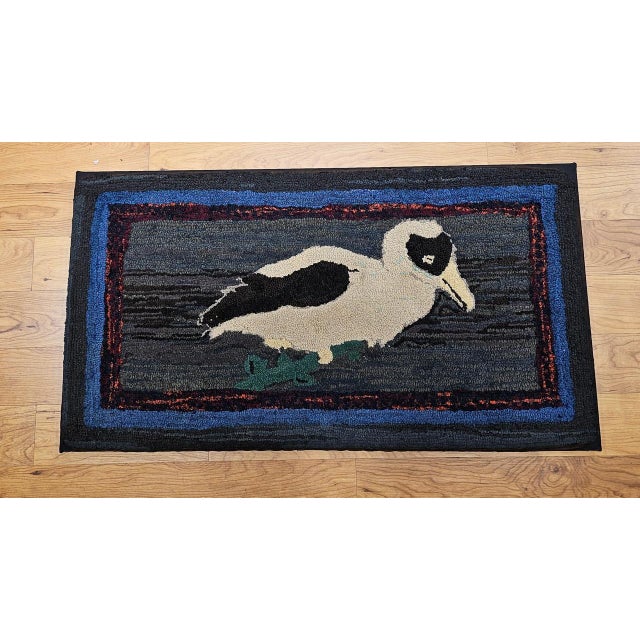 Vintage American Hand Hooked Rug, Framed, Dodo Bird Design, Folk Art Tapestry, 2x3 For Sale - Image 4 of 9