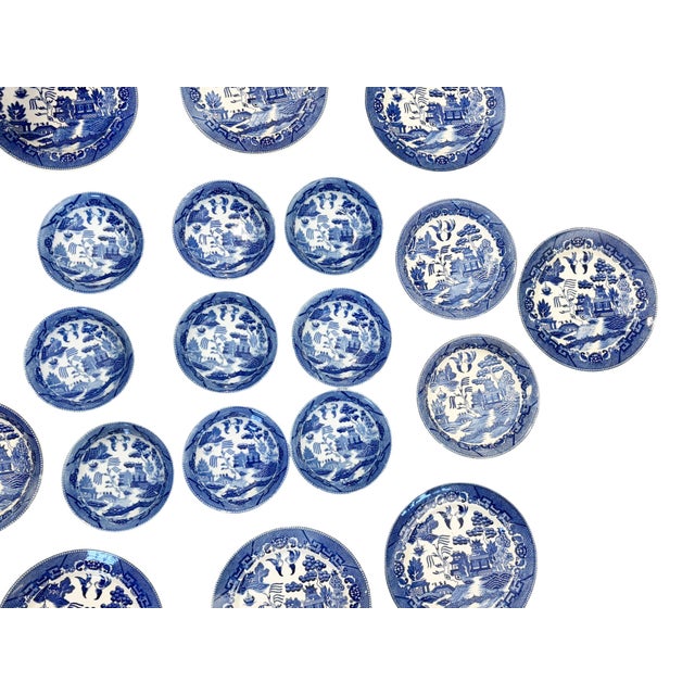 Vintage Blue and White Willow Pattern Decorative Set of 21 Plates Made in Japan For Sale - Image 10 of 12