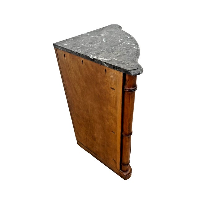 Campaign 1990s Vintage Corner Cabinet With Swing Drawer Marble Top Removable Shelf Column Sides For Sale - Image 3 of 8
