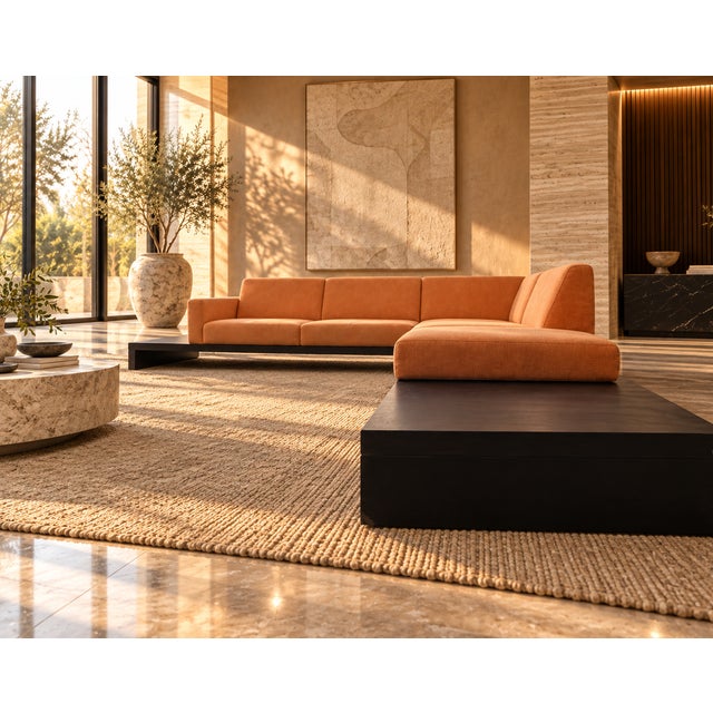 Mid-Century Modern Custom Design Orange Modular Platform Sectional Sofa For Sale - Image 3 of 8