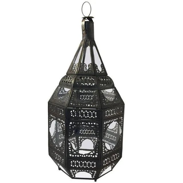 Moroccan Moorish Metal and Clear Glass Candle Lantern For Sale - Image 11 of 11