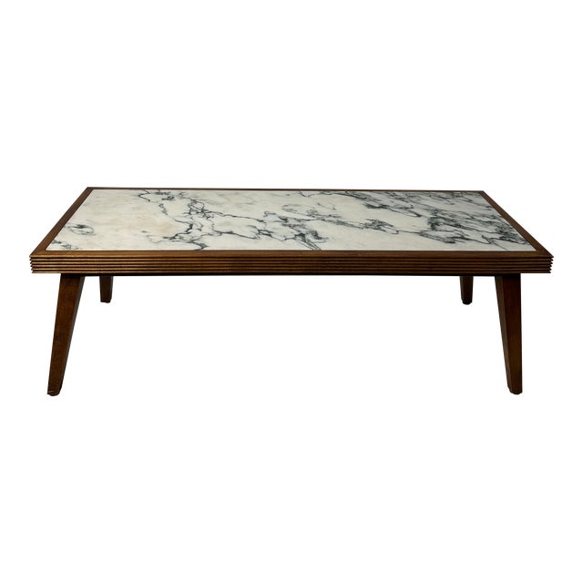Mid-Century Splayed Leg Inset Marble Coffee Table For Sale