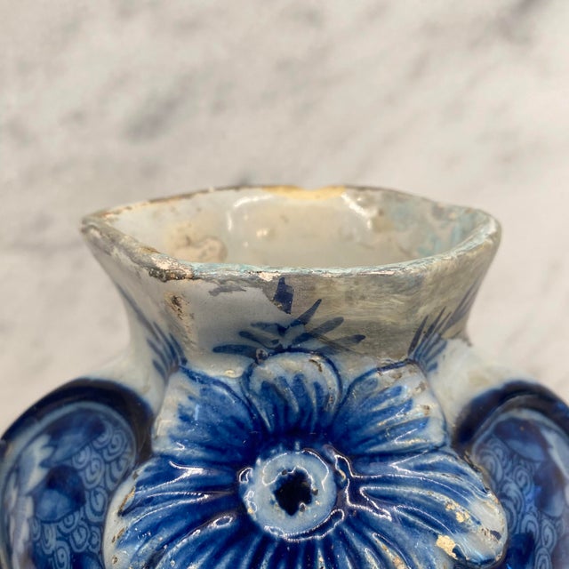 18th Century Early Antique Dutch Delft Blue and White Floral Vase, Netherlands For Sale - Image 5 of 18