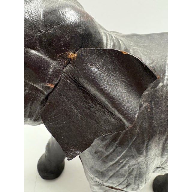 Safari Vintage Leather Elephant Figurine Large Black Trunk Up Good Luck Decor Boho Safari Mid Century For Sale - Image 3 of 10