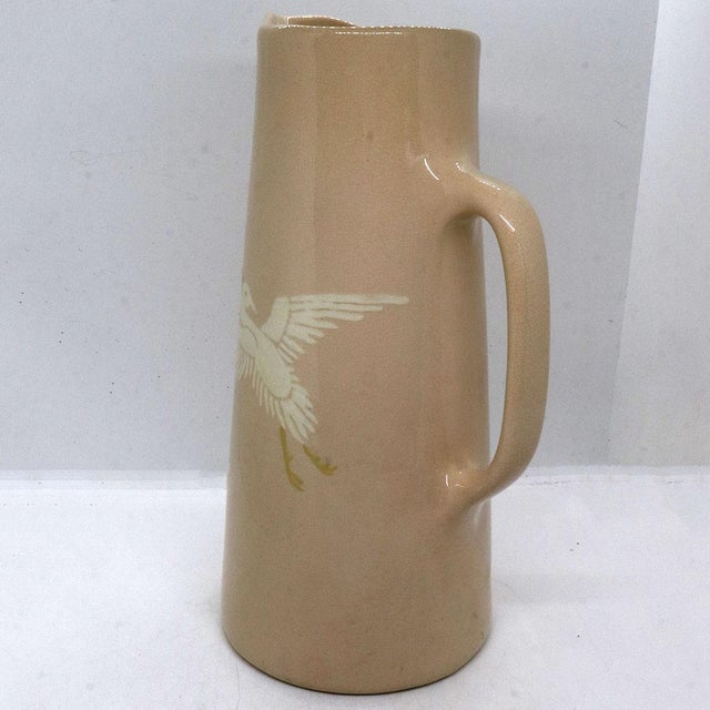 1900 - 1909 American Frederick Rhead for Weller Pottery Jap Birdimal Crane Pitcher For Sale - Image 5 of 10