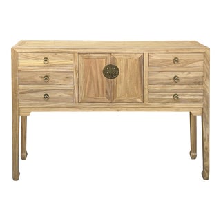 Oriental Natural Tan Long Moon Face 6 Drawers Slim Foyer Table For Sale
