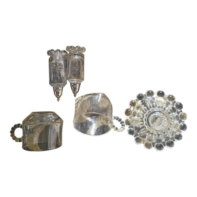 Vintage Clear Pressed Glass Vanity & Decorative Glass Set - 5 Pieces For Sale