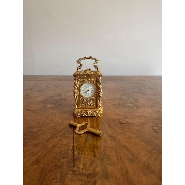 Antique Victorian Ornate Brass Clock, 1880 For Sale - Image 10 of 10