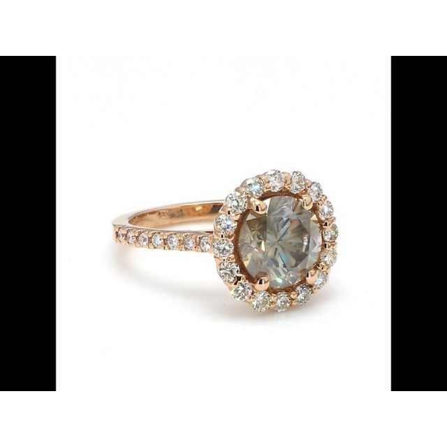 Bochic “Vintage” Fancy Chocolate, Greenish Diamond 18K Rose Gold Halo Ring For Sale - Image 11 of 13
