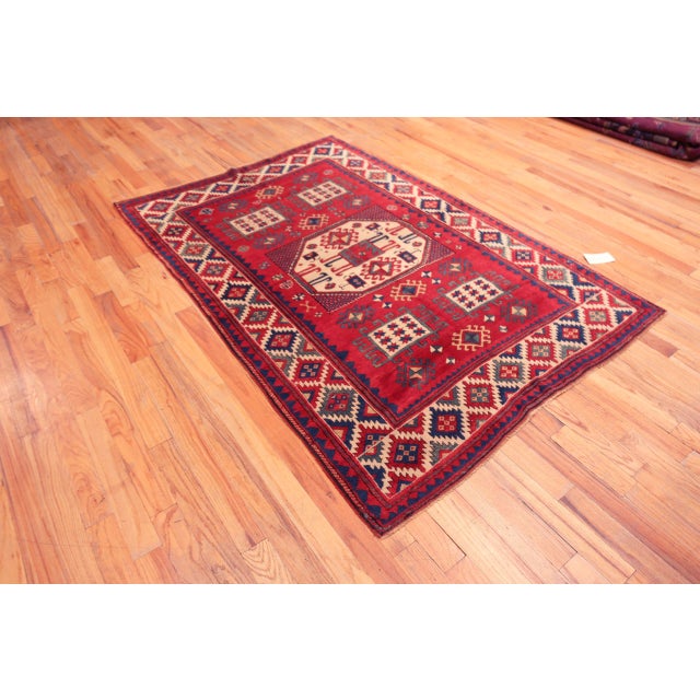 Charming Red Bold Geometric Antique Caucasian Kazak Rug, Country of Origin: Caucasus, Circa Date: 1900