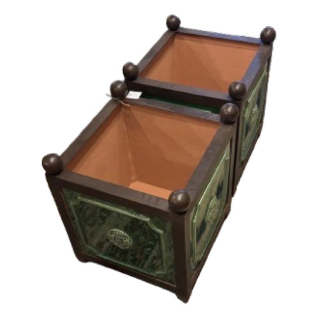 Pair of French Glazed Terracotta Planter Boxes by La Madeleine. For Sale