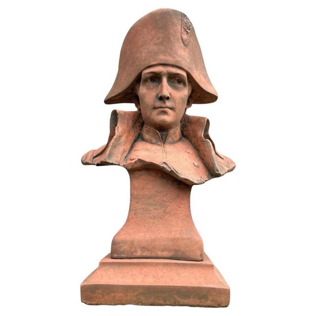 Napoleon Bonaparte Cast Stone Bust with Terracotta Finish Garden Ornament For Sale - Image 18 of 18