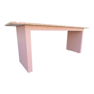 1980s Postmodern Pink Laminate Console Table With Pink Mable Top For Sale