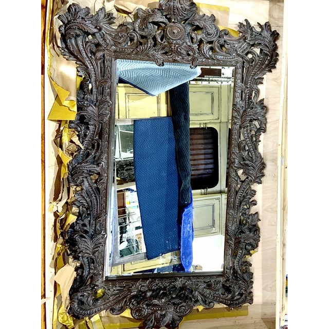 Wood Vintage Monumental Rococò Style Rectangular Wall Mirror For Sale - Image 7 of 18