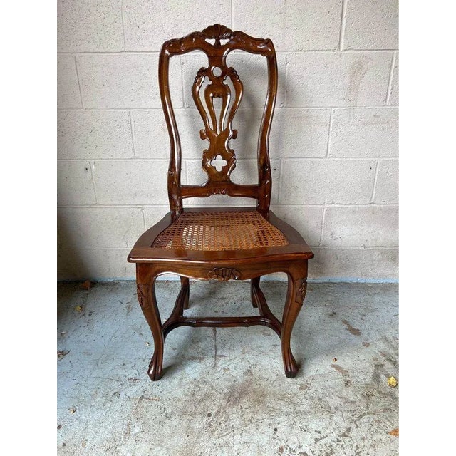 Wood Mid 20th Century Pair of Vintage French Provincial Style Cane Seat Side Chairs For Sale - Image 7 of 10