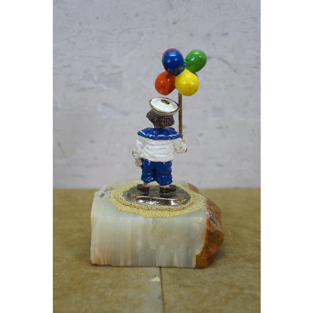 1980s 1984 Ron Lee Signed 24k Gold Balloon Sailor Clown Sculpture Onyx 4" For Sale - Image 5 of 14
