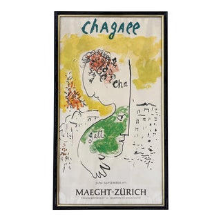 Vintage Original 1971 Marc Chagall Art Exhibition Poster. Framed For Sale