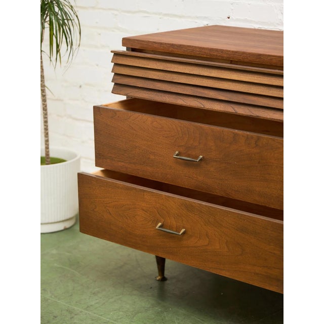 Merton Gershun Style Bassett Mid Century Walnut and Brass Louvered Credenza For Sale - Image 12 of 12