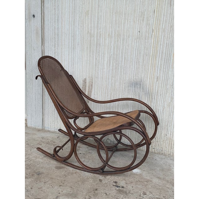 Mid-Century Modern Midcentury Rattan Rocking Chair in the Thonet Style For Sale - Image 3 of 10