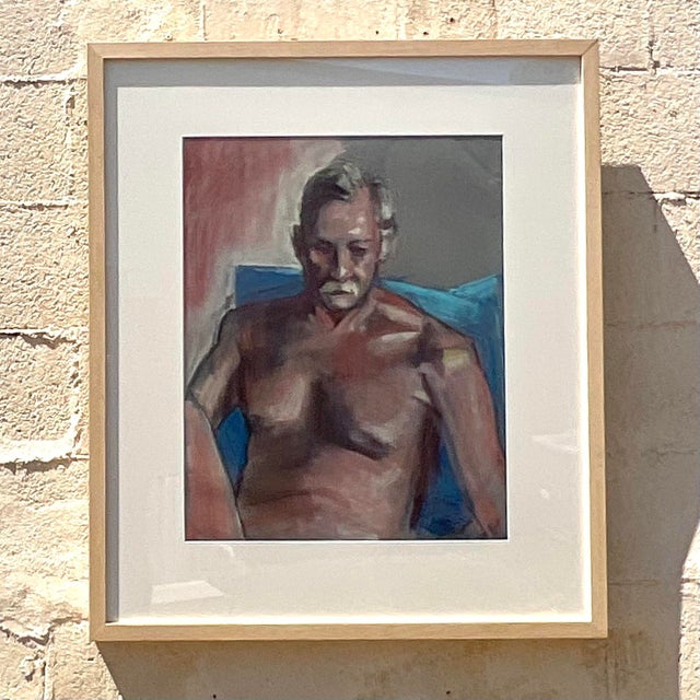 Mid-Century Modern Vintage Boho Original Pastel on Paper Drawing For Sale - Image 3 of 5