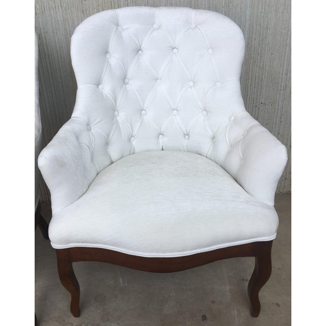 Late 19th Century 19th Pair of Louis XV Bergère Armchairs in White Velvet For Sale - Image 5 of 18