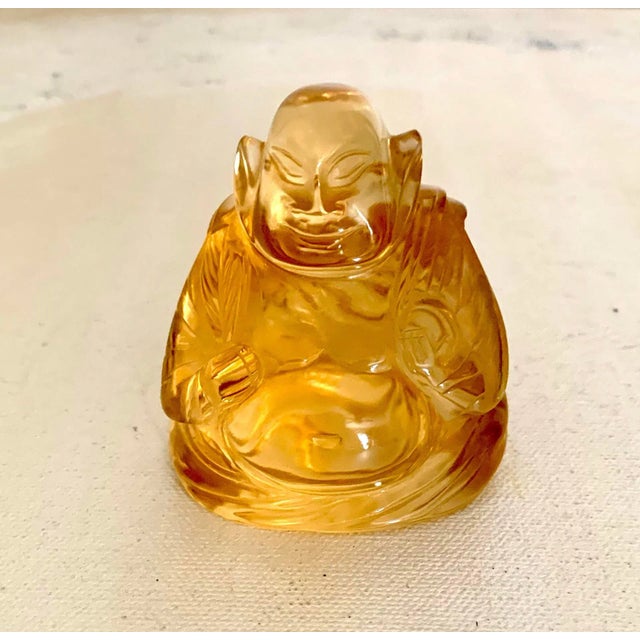 Small Vintage Amber Color Asian Crystal Buddha Figure For Sale In San Diego - Image 6 of 6
