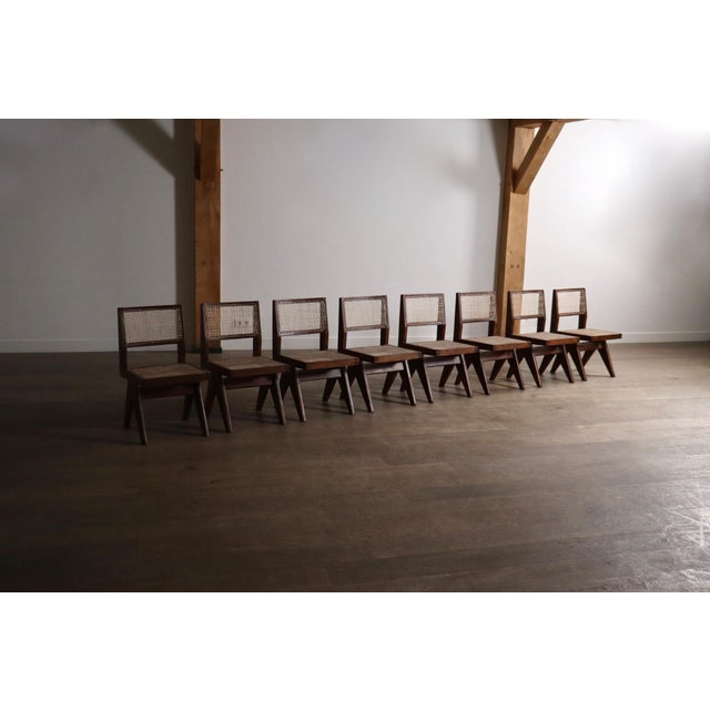 Office Cane Chairs from Pierre Jeanneret, India, 1950s, Set of 8 For Sale - Image 4 of 18
